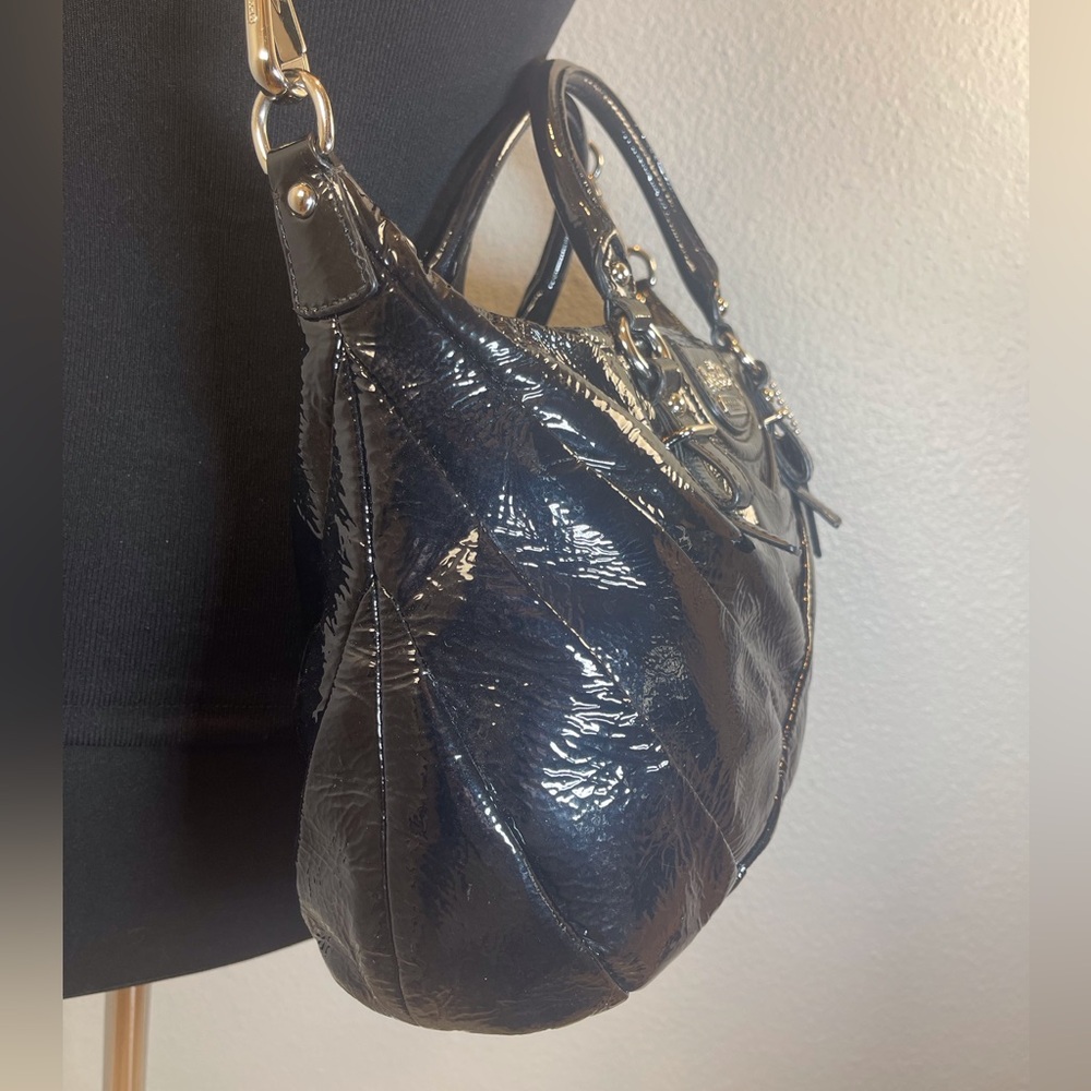 Coach Madison Diagonal Pleated Patent Leather Juliette Satchel Black Bag 21304 - Picture 6 of 13
